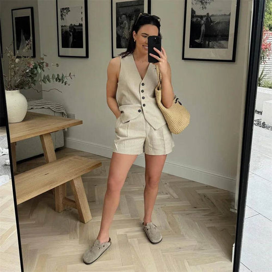 ZERAIN Women's Summer V-Neck Sleeveless Vest & High Waisted Shorts - Buy Center US