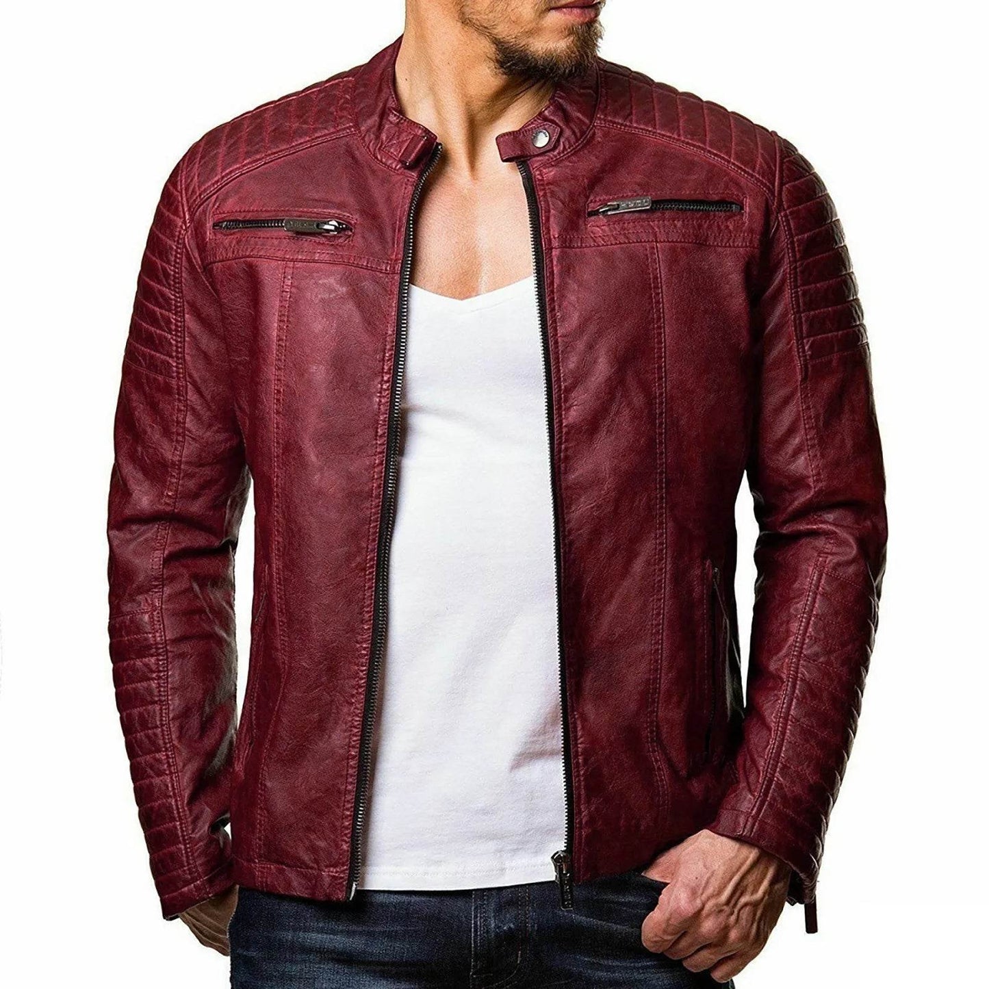 Men's Motorcycle Leather Jacket - Windproof, Rainproof, Casual Style - Buy Center US
