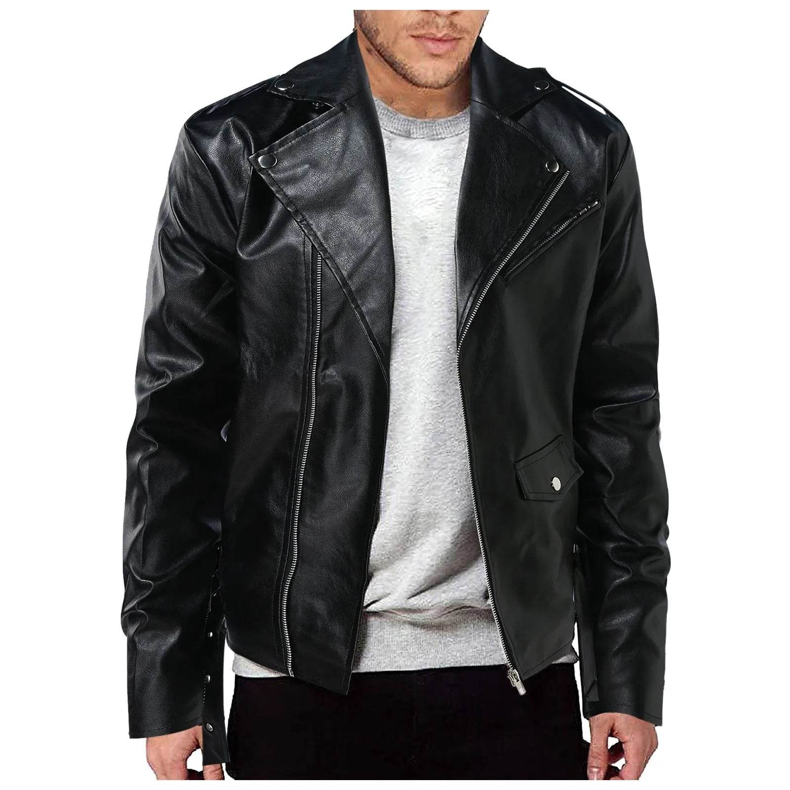 WHooHoo Mens' PU Leather Jacket - Stylish Slim-Fit Punk Motorcycle Coat - Buy Center US