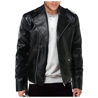 WHooHoo Mens' PU Leather Jacket - Stylish Slim-Fit Punk Motorcycle Coat - Buy Center US