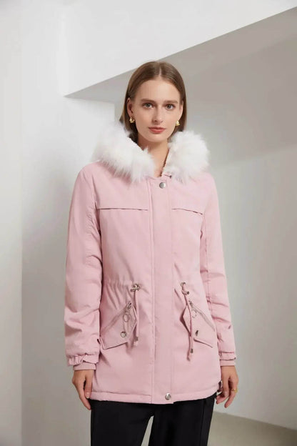 Kalenmos Women's Mid-Length Parka Coat - Hooded, Fur Collar, Casual - Buy Center US