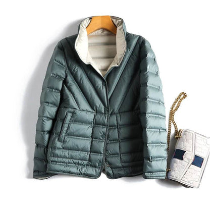 Women's Double Sided Puffer Jacket - 90% White Duck Down Warmth - Buy Center US