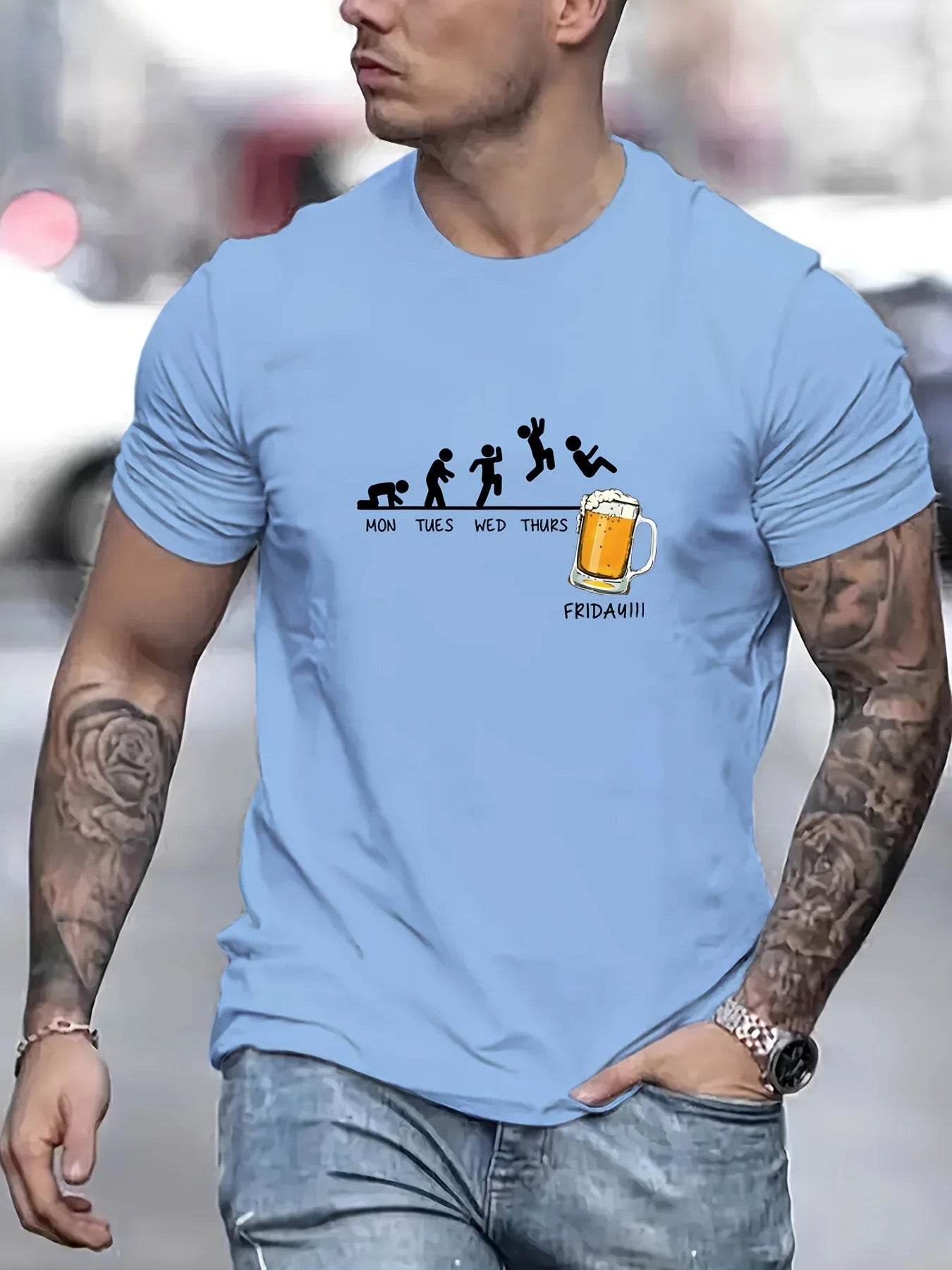 GUILAN Men's Casual Beer Print T-Shirt - 100% Cotton, Short Sleeve - Buy Center US
