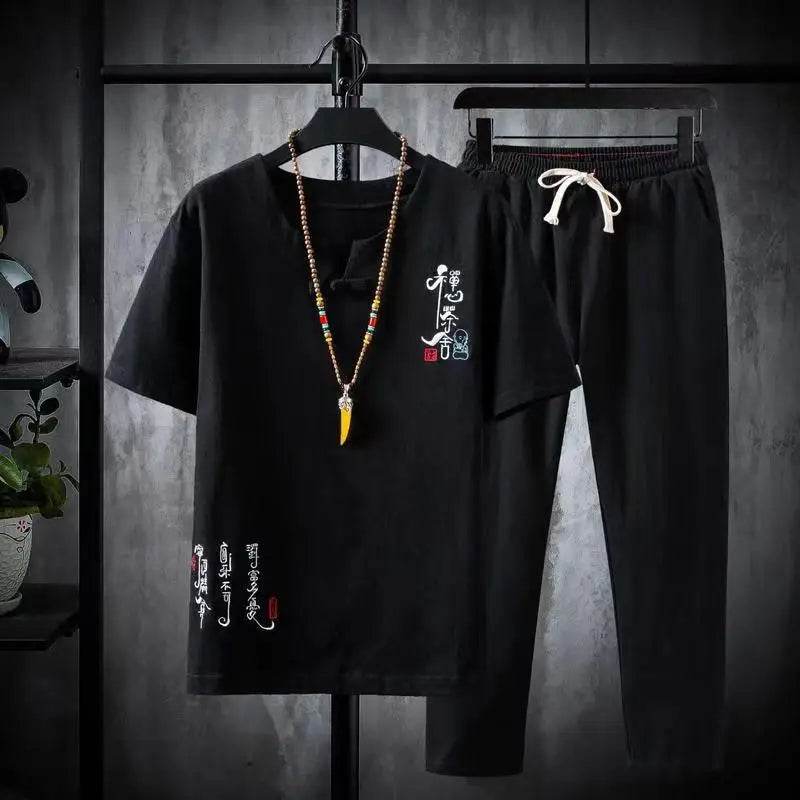 2024 Chinese Style Men's Casual Cotton-Linen Shirt & Trousers Set - Buy Center US