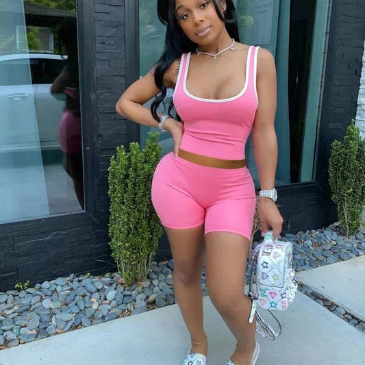 Sexy Solid Color Women's Tank Top & Shorts Set - Spring Fashion 2024 - Buy Center US