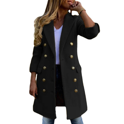 SANWOOD Women’s Double-Breasted Overcoat - Turn-Down Collar, Casual Style - Buy Center US