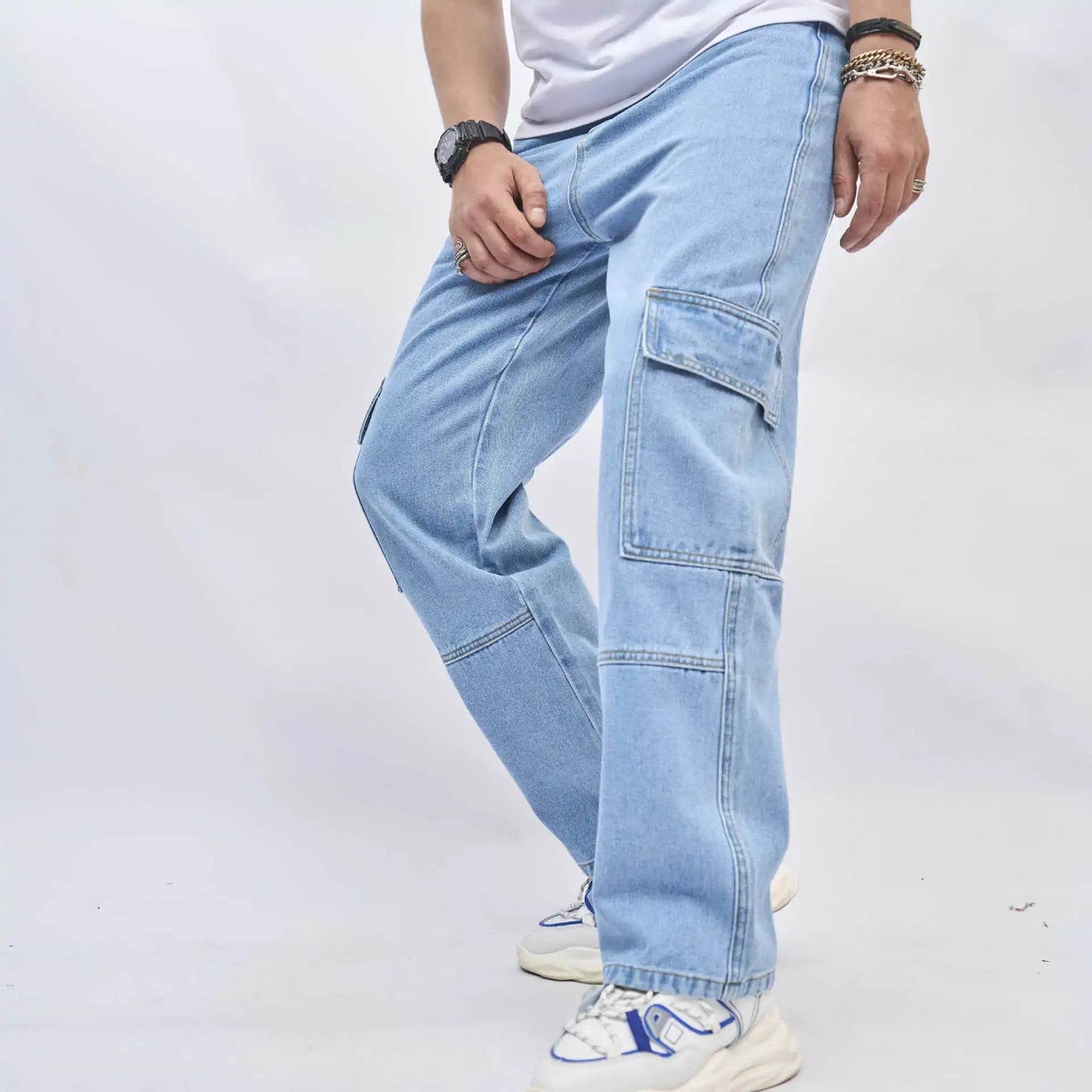Wulend Men's Denim Straight Pants - Ankle Length, Loose Fit, High Street Style - Buy Center US