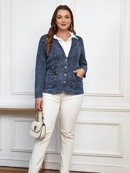 LIH HUA Women's Plus Size Denim Jacket - Loose Fit, Button Detail - Buy Center US