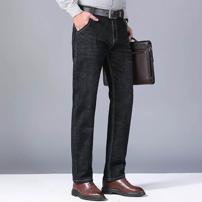 Men's Casual Business Jeans - Thin Fit, Comfortable High Waisted - Buy Center US