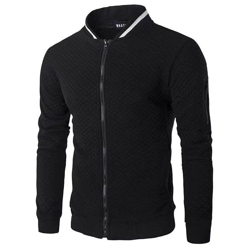 Men's Slim Fit Zipper Casual Jacket - Diamond Grid Pattern for Fall/Winter - Buy Center US