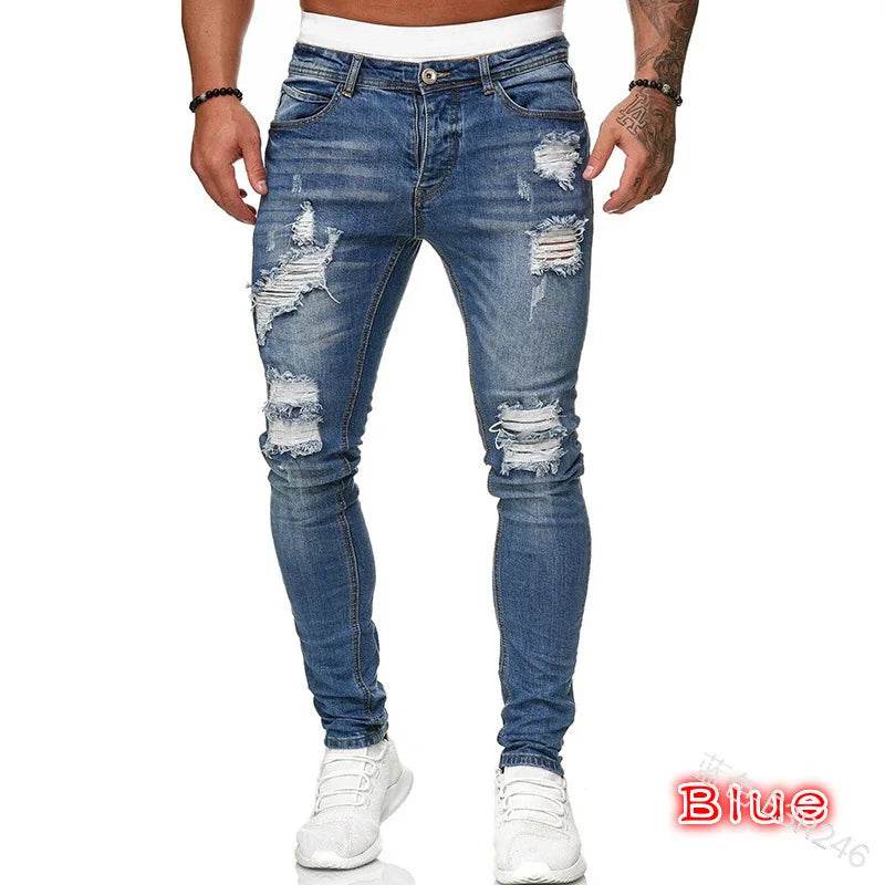 Men's Stretchy Ripped Skinny Jeans - High Quality Slim Fit Denim - Buy Center US