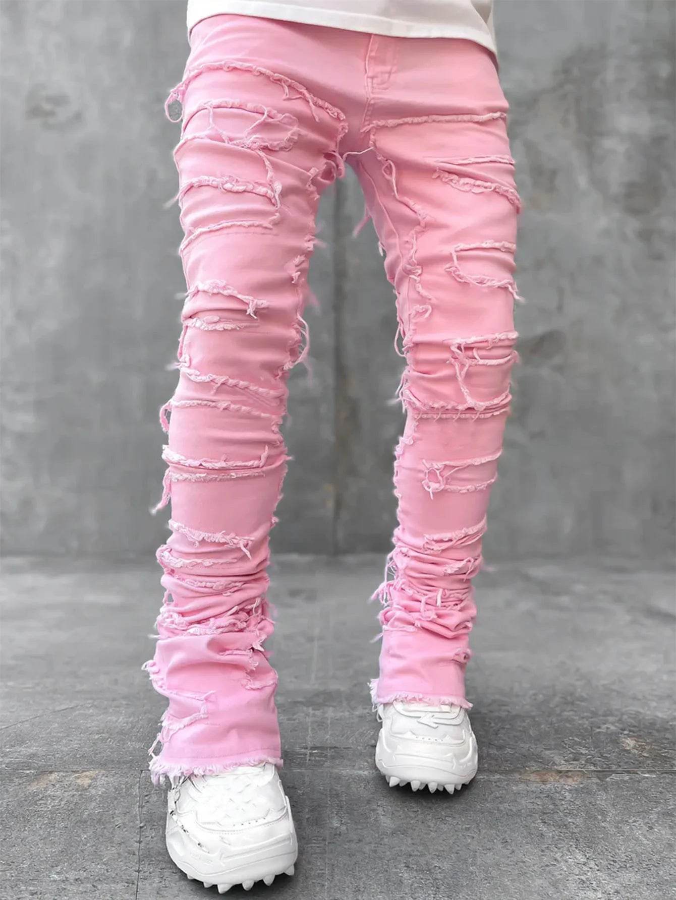 Fashion Stretch Patch Men's Jeans - Creative Tassels & Hip Hop Style - Buy Center US