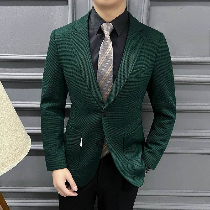 Men's Green Plaid Waffle Blazer - Trendy High-Quality Coat for Casual Style - Buy Center US