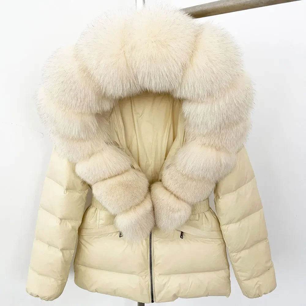 Elegant Large Real Fox Fur Coat - 90% Duck Down Puffer Jacket - Buy Center US