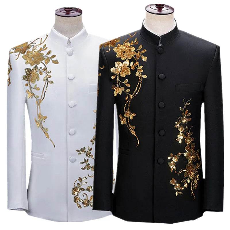 Qj Cinga Men's Stand-up Collar Sequined Blazer - Luxurious Stage Performance Coat - Buy Center US
