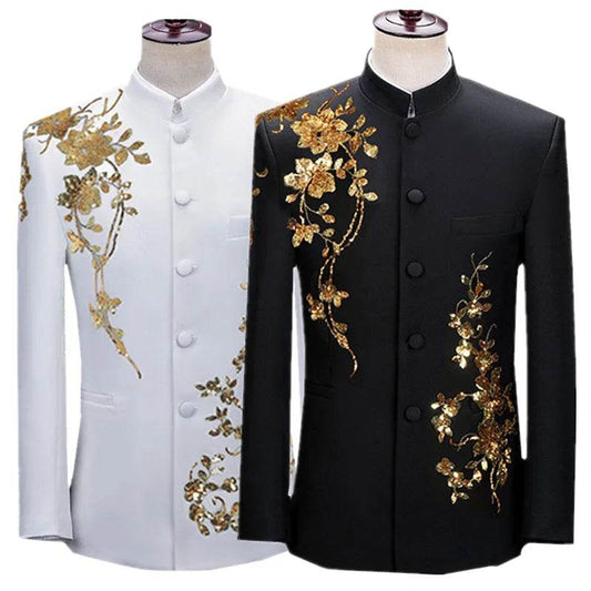 Qj Cinga Men's Stand-up Collar Sequined Blazer - Luxurious Stage Performance Coat - Buy Center US