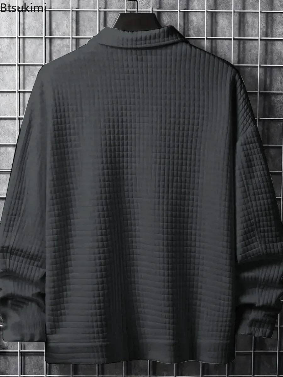 Men's Casual Solid Color Jacket - Turn-Down Collar, Long Sleeve Style - Buy Center US