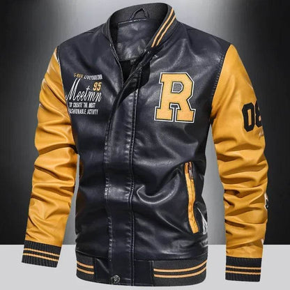 LANE Men's Casual PU Leather Motorcycle Jacket - Color Block Design - Buy Center US