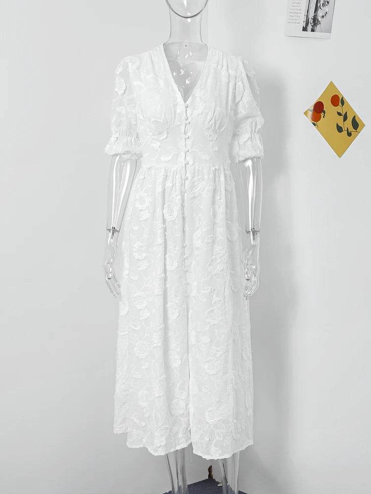 Elegant Lace V-Neck Midi Dress for Women - Spring 2024 Party Style - Buy Center US