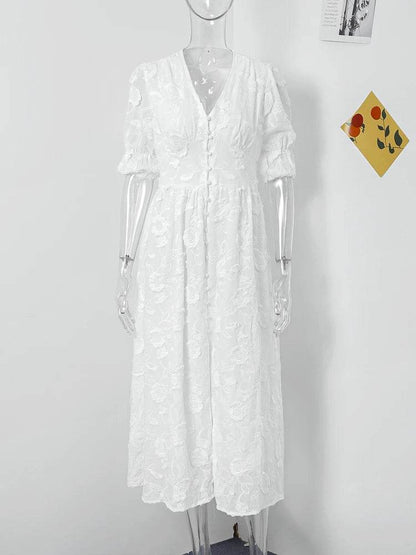 Elegant Lace V-Neck Midi Dress for Women - Spring 2024 Party Style - Buy Center US
