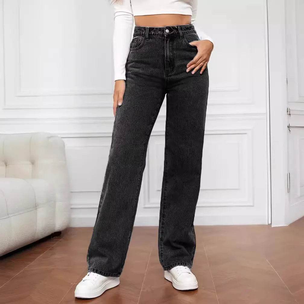 Y2K Retro High Waisted Blue Jeans for Women - Baggy Straight Fit - Buy Center US