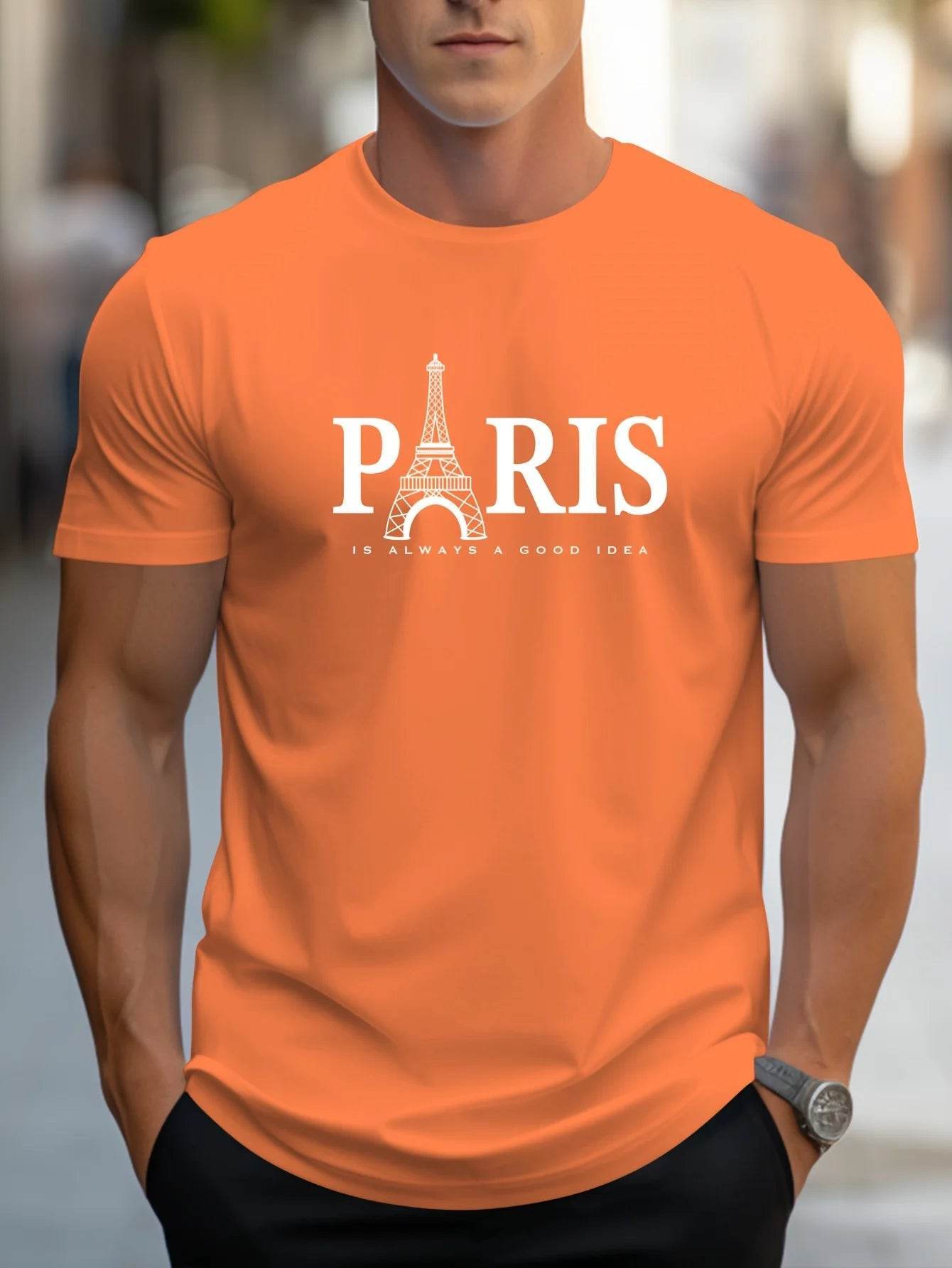 Summer Men's Casual O-Neck T-Shirt - Paris Print, Lightweight & Breathable - Buy Center US