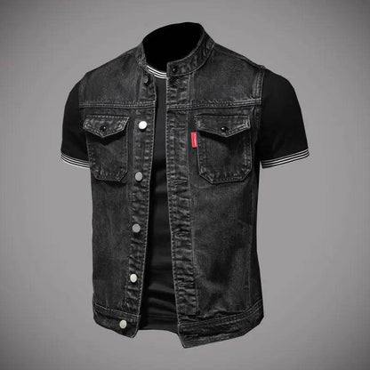DUTRIEUX Men's Denim Motorcycle Vest - Retro Fashion for Casual Riding - Buy Center US