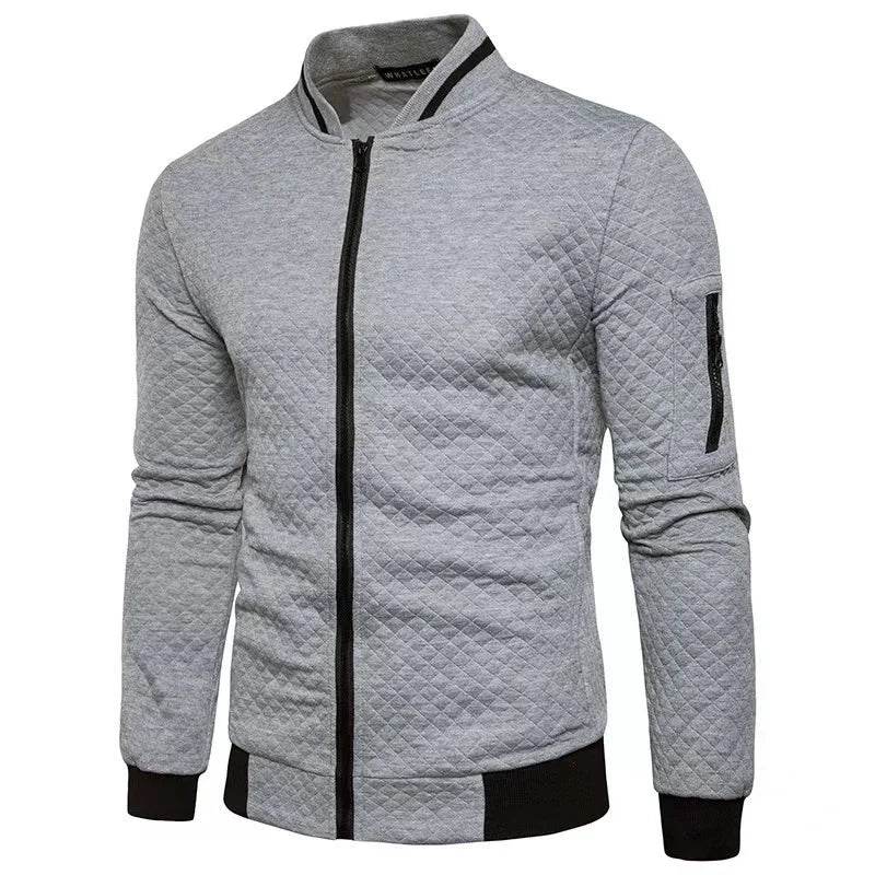 Men's Slim Fit Zipper Casual Jacket - Diamond Grid Pattern for Fall/Winter - Buy Center US