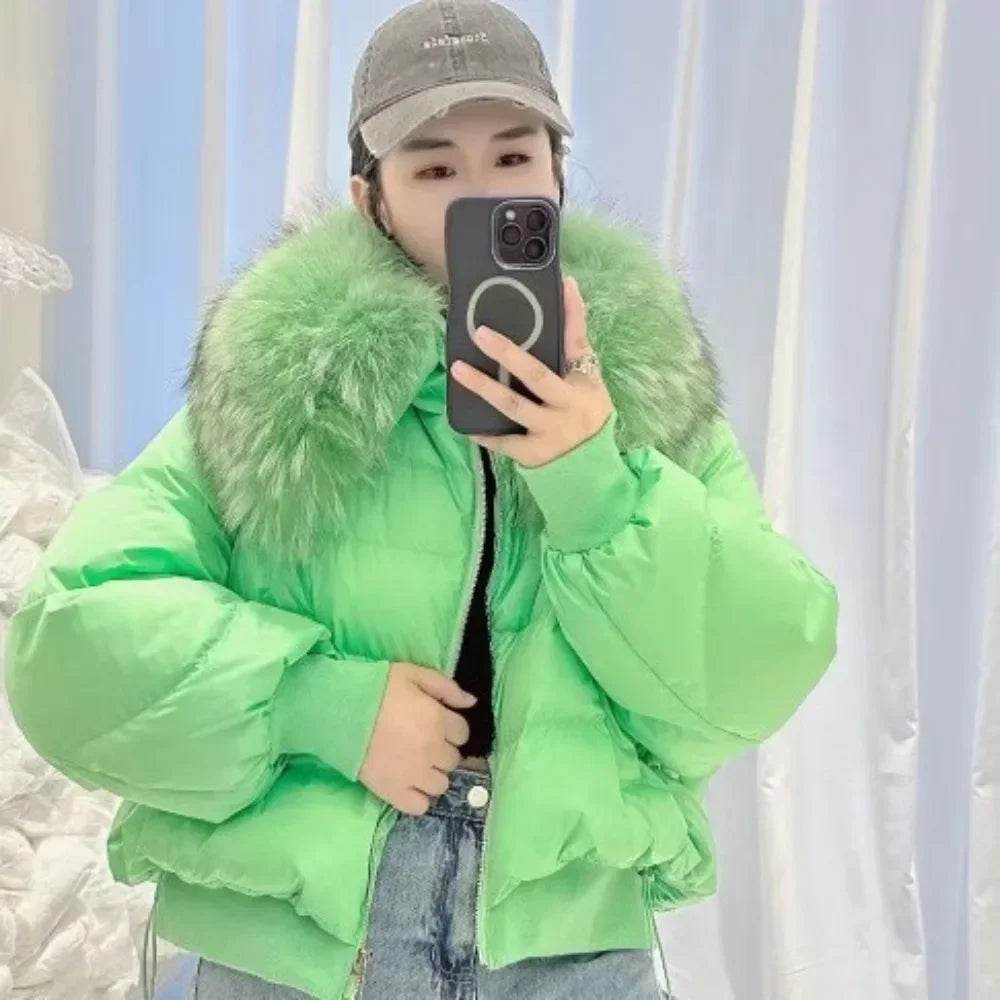 Women's Super Warm Duck Down Coat - Real Raccoon Fur Collar - Buy Center US
