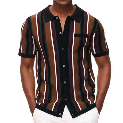 XFT Vintage Men’s Stripe Polo Shirt - Casual Summer Short Sleeve Fashion - Buy Center US