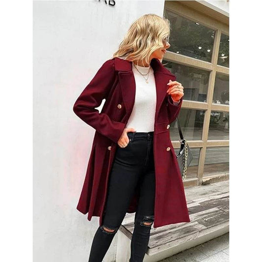 RVHS Women's Woolen Trench Coat - Double Breasted, Warm Streetwear - Buy Center US