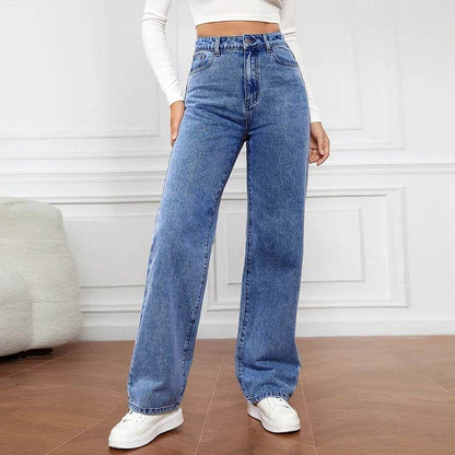 Naupang Women's High-Waisted Jeans - Casual Loose Fit, Straight Leg - Buy Center US