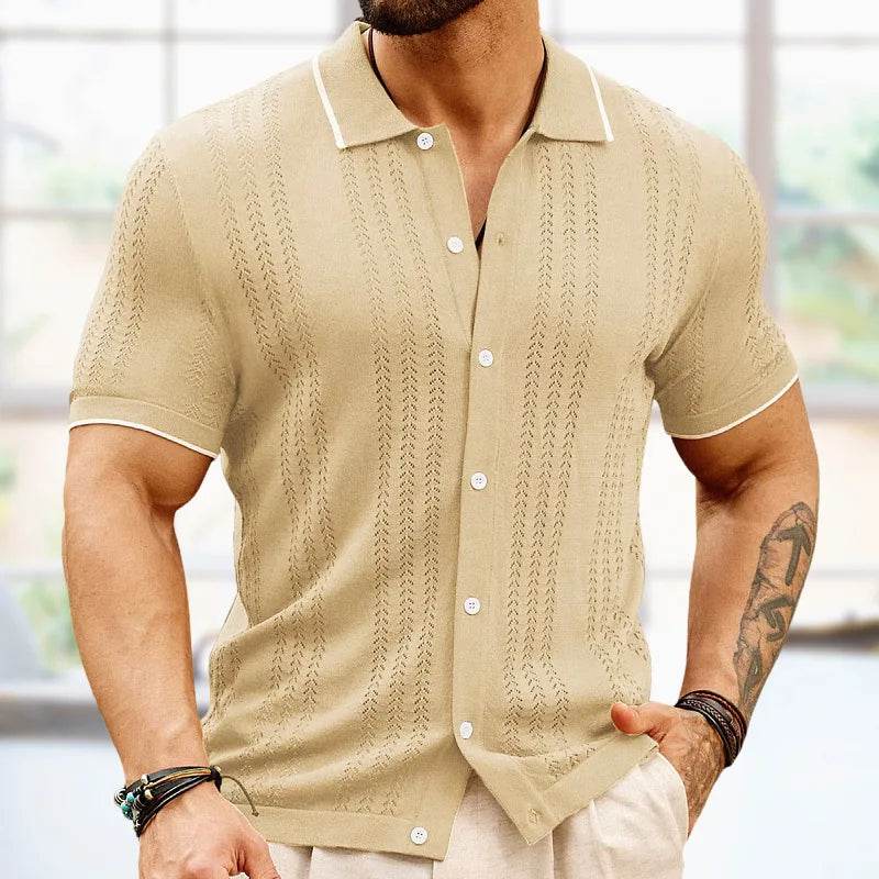 WQAFVG Men's Summer Cardigan Polo Shirt - Casual Striped Knit M-3XL - Buy Center US
