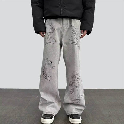 American Retro Graffiti Jeans for Men - Baggy Y2K Streetwear Style - Buy Center US