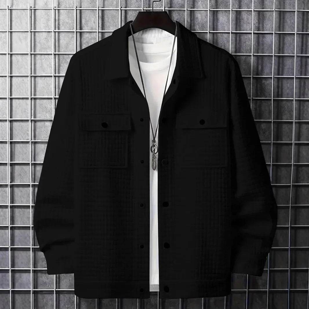 Men's Casual Solid Color Jacket - Turn-Down Collar, Long Sleeve Style - Buy Center US