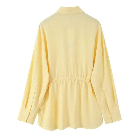 Women's Oversize Shirt with Belt - Casual Linen Blend, Long Sleeve - Buy Center US