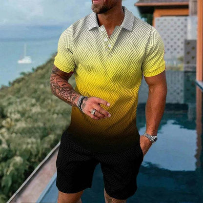 Vibrant 3D Printed Summer Men’s Polo Shirt & Shorts Set - Casual Fashion - Buy Center US
