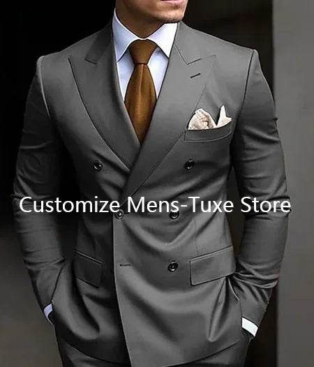 High Quality Brown Men's Suits - Double Breasted Slim Fit Blazer & Pants - Buy Center US