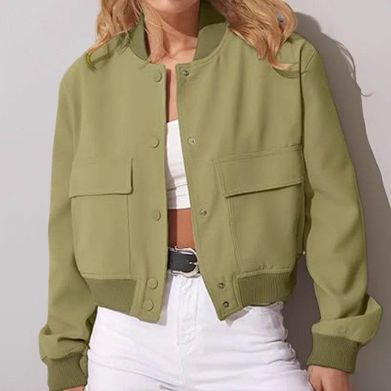 Jocoo Jolee Women's Solid Color Long Sleeve Bomber Jacket - Elegant Design - Buy Center US
