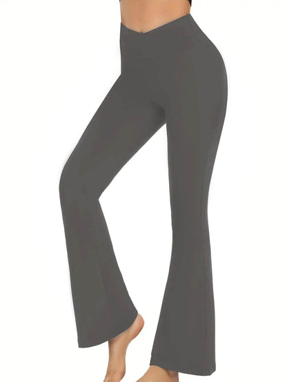 Women's High Waist Flared Yoga Pants - Tummy Control, Ankle Length - Buy Center US
