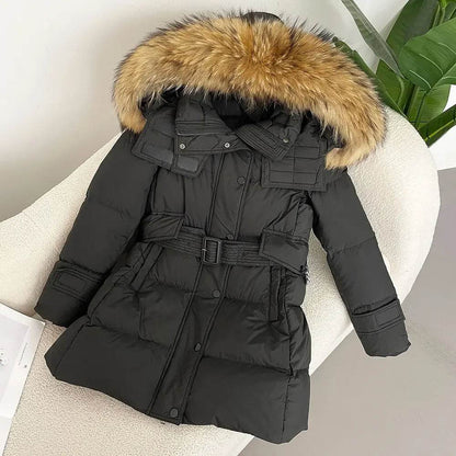 Stylish Hooded Real Fur Coat - Thick Winter Puffer Jacket for Women - Buy Center US