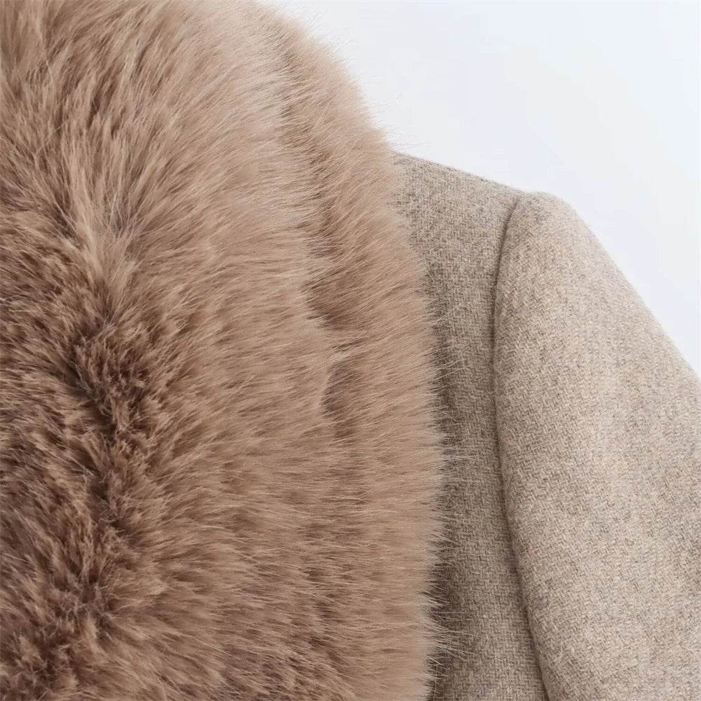 PB&Z Women's Warm Fur Collar Coat - Button and Pocket Details - Buy Center US