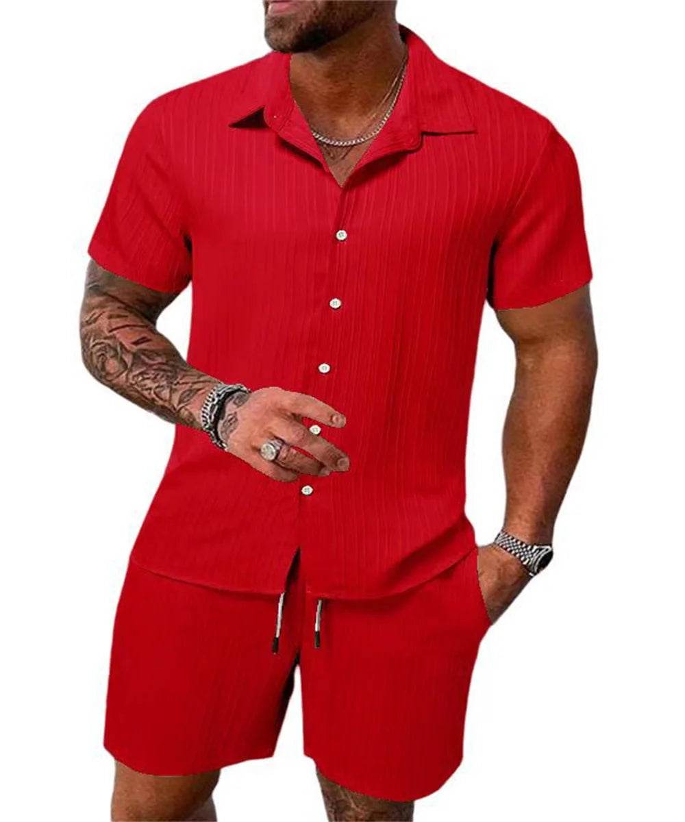 2024 Summer Men's Casual Beach Suit - Loose Fit Short Sleeve & Shorts - Buy Center US
