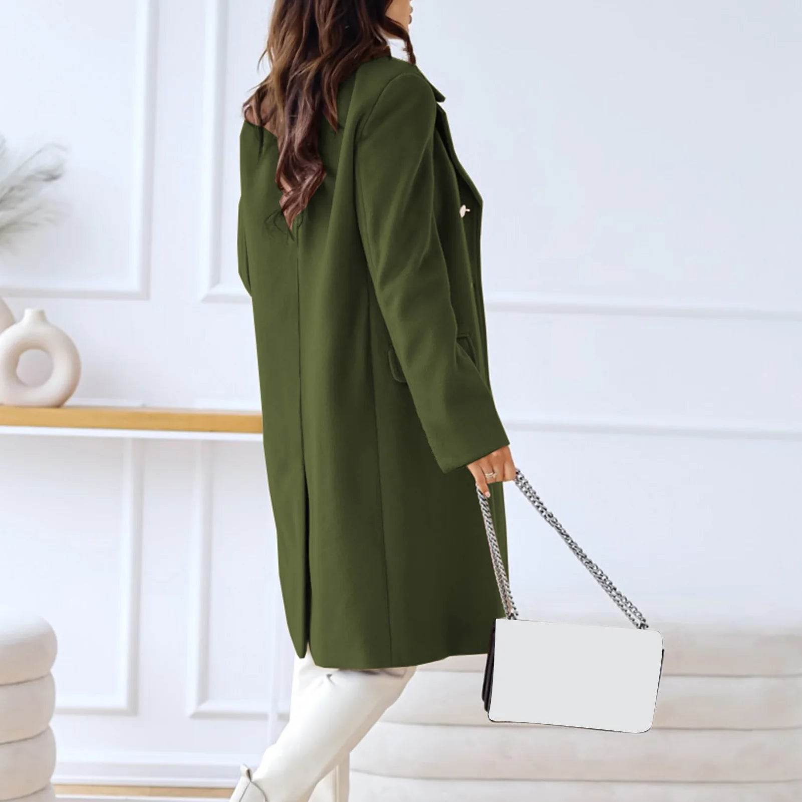 SANWOOD Women’s Double-Breasted Overcoat - Turn-Down Collar, Casual Style - Buy Center US