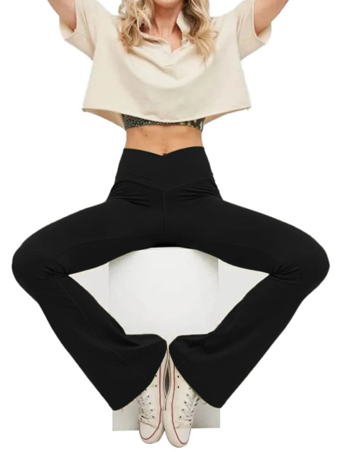Women's High Waist Flared Yoga Pants - Tummy Control, Ankle Length - Buy Center US
