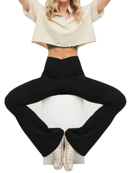 Women's High Waist Flared Yoga Pants - Tummy Control, Ankle Length - Buy Center US