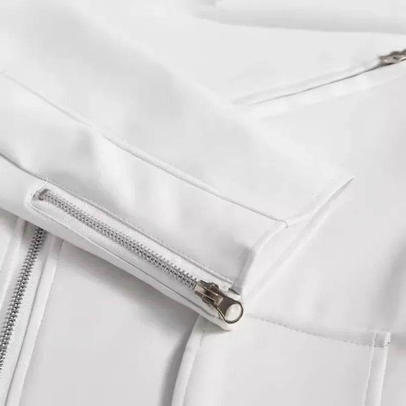 MLSJSHIQI Men's White Leather Jacket - Casual Solid Long Sleeve Coat - Buy Center US