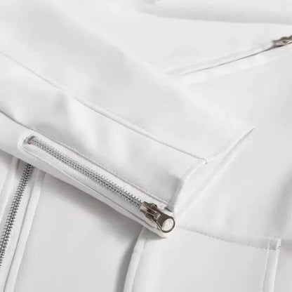 MLSJSHIQI Men's White Leather Jacket - Casual Solid Long Sleeve Coat - Buy Center US