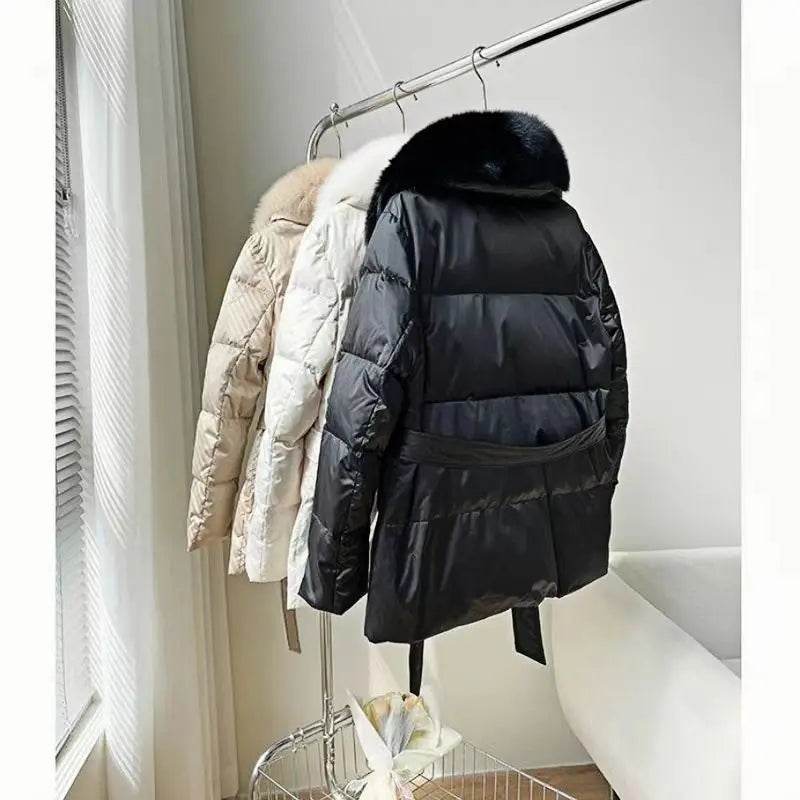Women's Super Large Fox Collar Down Jacket - Winter 2024 Solid Black - Buy Center US