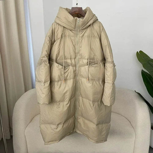 Women's White Duck Down Jacket - Thick, Hooded, Extra-Long Winter Coat - Buy Center US